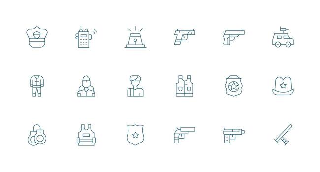18 Minimal Line Vectors for Police Theme Dashboard Icon Series