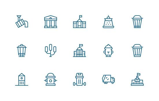 municipal presentando 15 íconos en regular línea diseño bien estructurado íconos para creativo utilizar vector