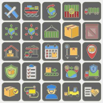 Icon set of export import. Export import elements. Icon in embossed style. vector