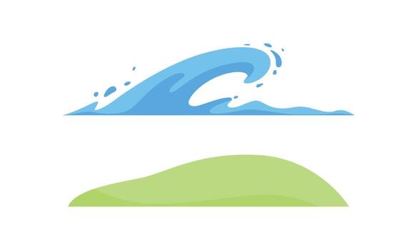 Simple Splashing Wave and Green Hill as Landscape and Environment Element Set vector