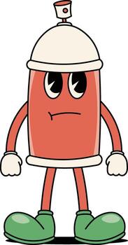 Spray Cans Groovy Character. Isolated on White Background. vector