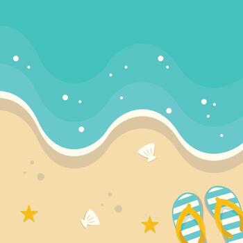 Top View Beach Background with Flat Cartoon Style. vector