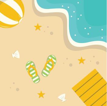 Top View Beach Background in Flat Cartoon Style vector