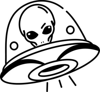 A sketchy style icon showing an alien spaceship vector