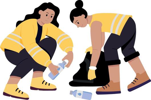 Flat style illustration showing two characters picking bottles vector