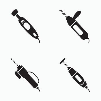Complete rotary tool solid icons set vector