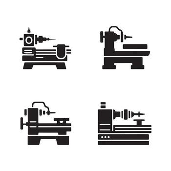 Full set of lathe machine solid icons vector