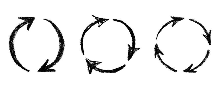 Set of hand drawn recycle arrow icon doodle natural Recycling resources symbol Reuse of materials, zero waste, green environment, saving the planet vector