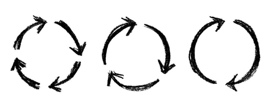 doodle concept Set of hand drawn recycle arrow icon Recycling resources symbol Reuse of materials, zero waste, green environment, saving the planet vector