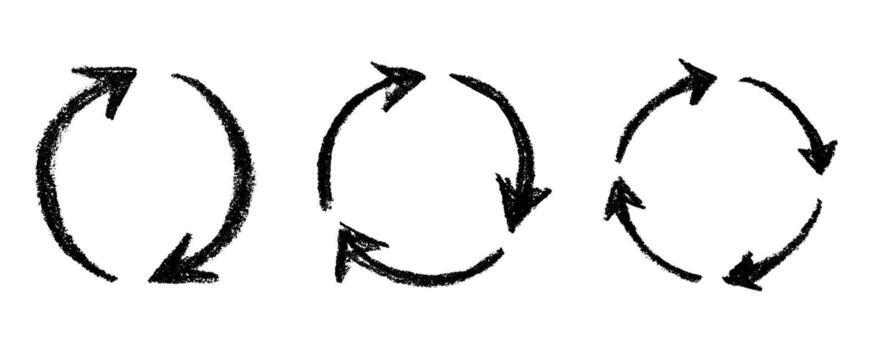 Set of hand drawn recycle arrow icon Recycling resources symbol Reuse of materials, zero waste, green environment, saving the planet doodle waste vector