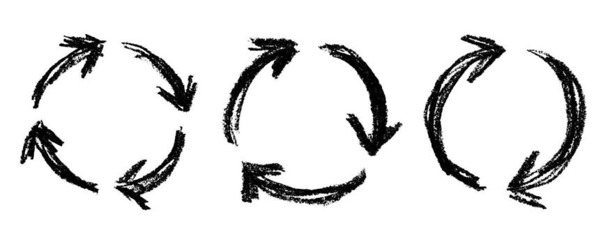 rotation motion Set of hand drawn recycle arrow icon Recycling resources symbol Reuse of materials, zero waste, green environment, saving the planet vector