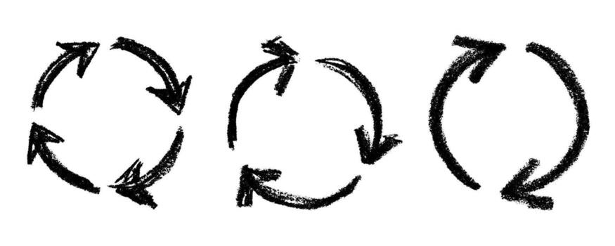 Set of hand drawn recycle arrow icon Recycling resources symbol Reuse of materials, zero waste, green environment, saving the planet rotation motion vector