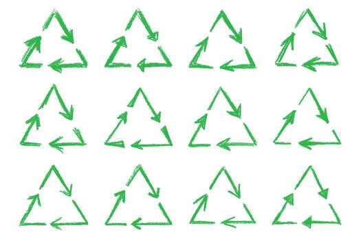 Set of hand drawn recycle arrow icon Recycling resources symbol Reuse of materials, zero waste, green environment, saving the planet rotation conservation vector