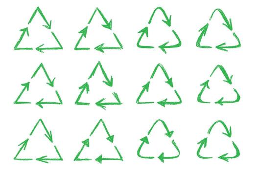 rotation cycle Set of hand drawn recycle arrow icon Recycling resources symbol Reuse of materials, zero waste, green environment, saving the planet vector