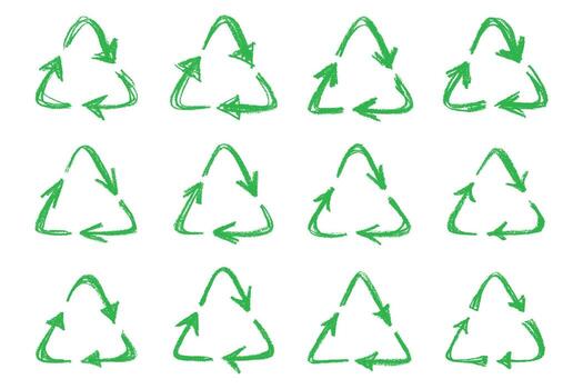 rotation ecological Set of hand drawn recycle arrow icon Recycling resources symbol Reuse of materials, zero waste, green environment, saving the planet vector