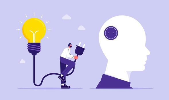 Man connecting plug to light bulb vector