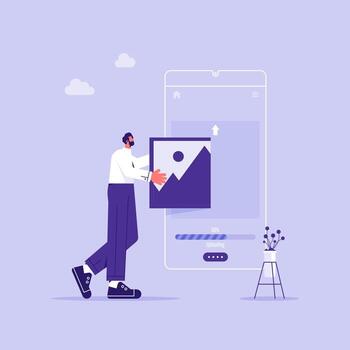 Person uploading an image to a smartphone vector