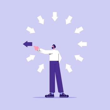 Man pointing with surrounding directional arrows vector