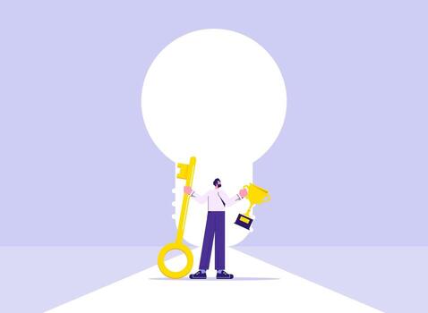 Key and trophy symbolizing success vector