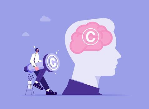 Person analyzing copyright concepts and creativity vector