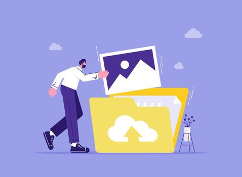 Man uploading images into a folder vector