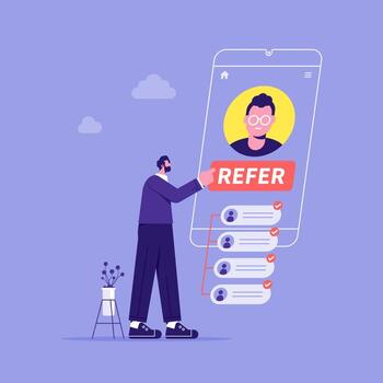 Man using mobile referral feature vector