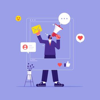 Person using megaphone in digital marketing vector