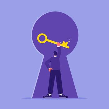 Person with key unlocking potential vector