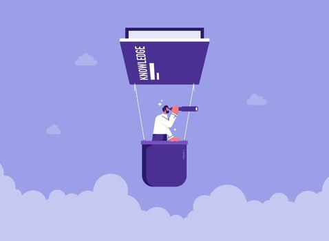 Person in balloon searching for knowledge vector