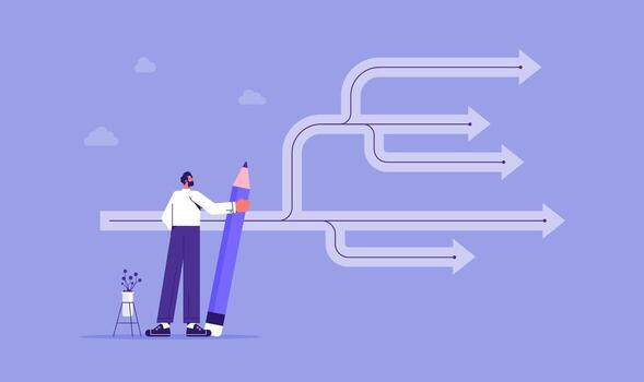 Person with pencil exploring creative paths vector