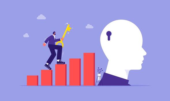 Person climbing stairs with a key vector