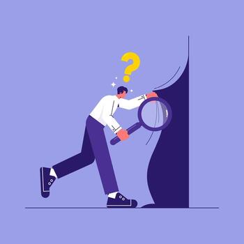 Person looks through a magnifying glass vector