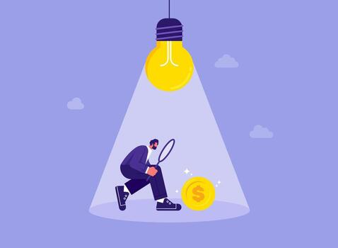 Man examining dollar coin under light vector