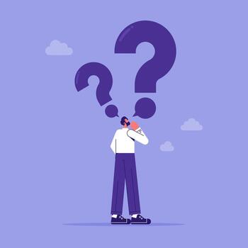 preguntando negocio pregunta a encontrar responder o solución, hablar para a obtener apoyo para trabajo problema concepto, empresario con habla burbuja pregunta marca símbolo vector