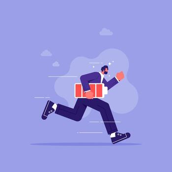 Businessman running with battery icon vector