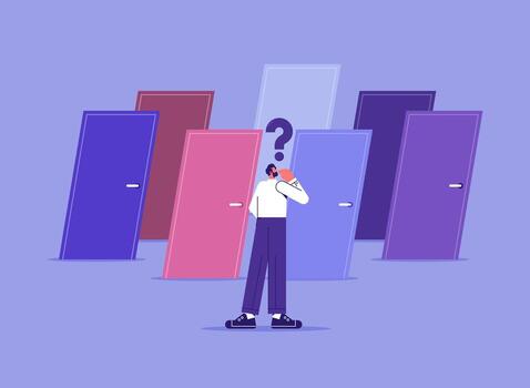 Person considering multiple door options vector