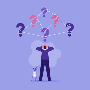 Person stressed by numerous questions above vector