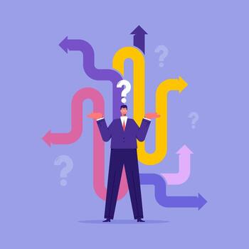 Man pondering business decision pathways vector