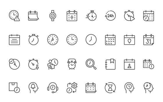 Time, clock and Calendar related line icon set. simple modern thin line icon illustration collection vector