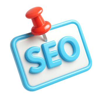 un' 3d interpretazione di un' blu SEO cartello con un' rosso spingere spillo, isolato su trasparente sfondo png