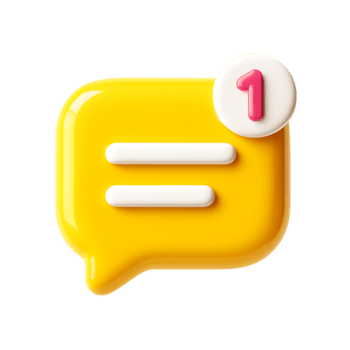 Yellow message bubble icon with one notification, isolated on transparent background png