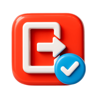 rood 3d Uitgang icoon met een blauw vinkje, geïsoleerd Aan transparant achtergrond png