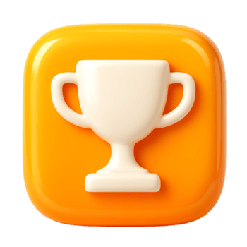 en 3d framställa av ett orange fyrkant knapp med en vit trofén ikon, isolerat på transparent bakgrund png