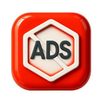 A red square button with a white hexagon and the word ads, isolated on transparent background png