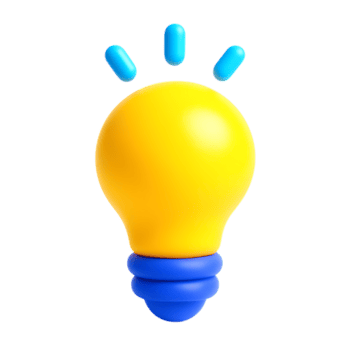 uma amarelo 3d lâmpada ícone com azul acentos, isolado em transparente fundo png