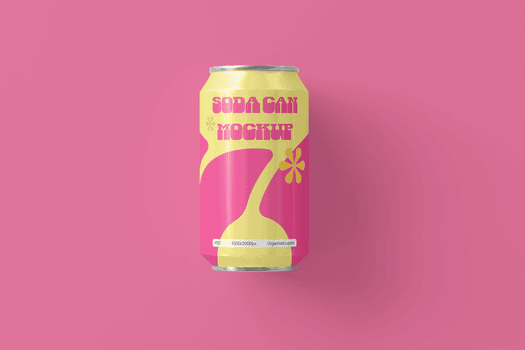 moderno bibita può modello con astratto grafico su pianura sfondo psd