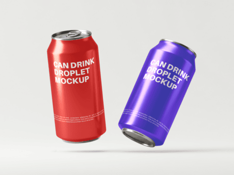 un' galleggiante Prodotto Schermo modello mostrando Due realistico lattine con un' pianura sfondo psd