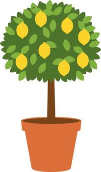 Simple Flat Style Lemon Tree Illustration in a Clay Pot vector