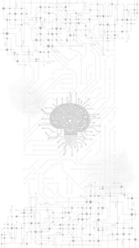 A white background with a circuit board and a brain vector