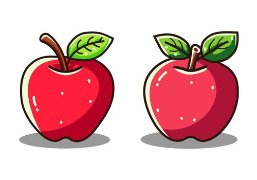 Two red apples with leaves on them. Simple Red Apple Fruits vector